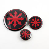 Chaos Star | Pinback Button | 3 Sizes to Choose From - Red On Black