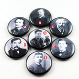 Classic Author Series 1 | Poe | Stoker | Verne | Lovecraft | Kafka | Wells | Orwell | 1 Inch Pinback Buttons